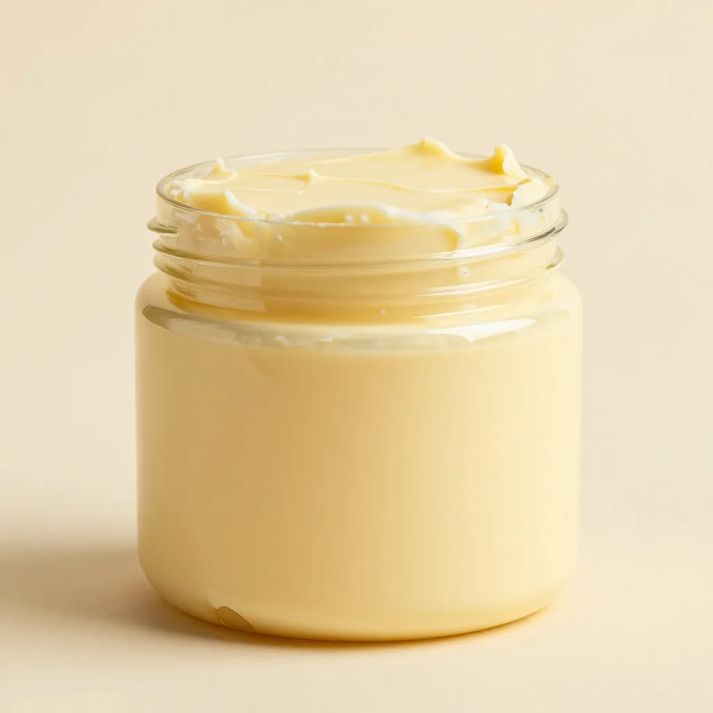 A large jar of raw shea butter